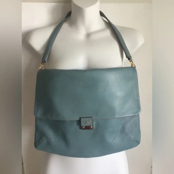 ANYA HINDMARCH Oversized Crossbody Clutch Shoulder Bag Baby Blue Leather 3way